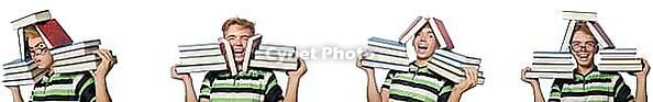 Young student with isolated books on white background [IBR125363625]