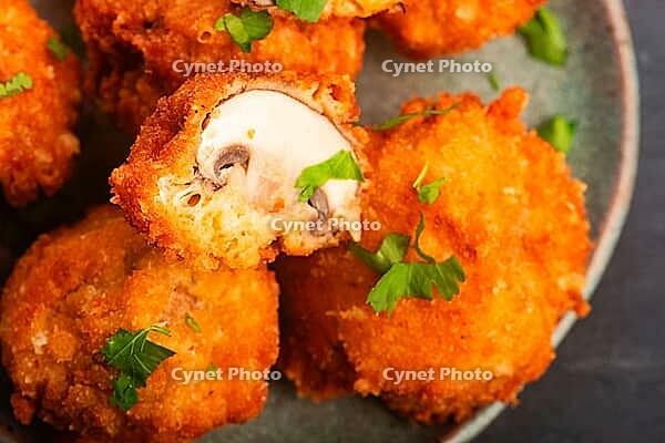 Battered Mushrooms with Cheese on Handmade Ceramic Plate [IBR125405033]