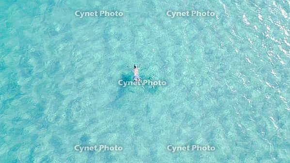 Young man snorkeling with mask in crystal clear turquoise sea water, enjoying summer vacation, underwater adventure and outdoor leisure activity [IBR125405039]