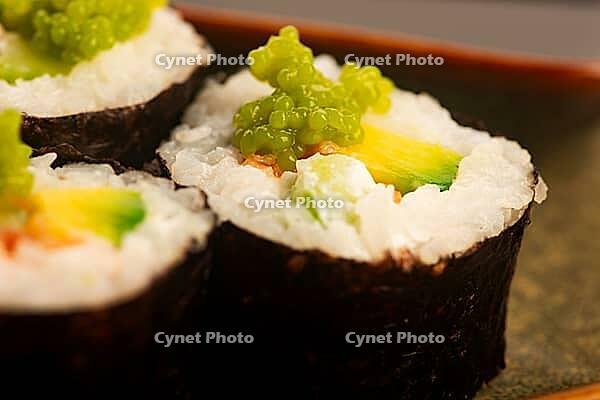 California Sushi Rolls with Salmon and Green Wasabi Caviar [IBR125405056]