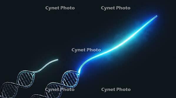Abstract diagonal comparison of dim short and bright long DNA overhang, efficiency concept, dark background, studio shot, AI generated [IBR125407418]