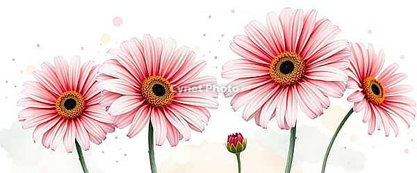 A group of vivid pink daisies against a subtle background, painting floral motif, AI generated [IBR125407424]