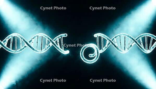 Abstract side by side comparison of short and long glowing DNA sticky end overhangs, dark background, studio shot, AI generated [IBR125407454]