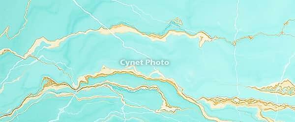 Bright, soothing turquoise marble surface with golden lines, marble background, stone motif, AI generated [IBR125407466]