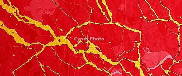 Intense red marble structure with expressive golden lines, marble background, stone motif, AI generated [IBR125407469]