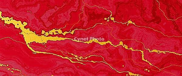 Vivid red marble surface with warm golden veins, marble background, stone motif, AI generated [IBR125407475]