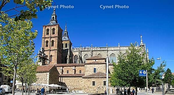 Castilla y Leon, Spain. Astorga with the Episcopal Palace and the Cathedral above the city walls [IBR125411114]