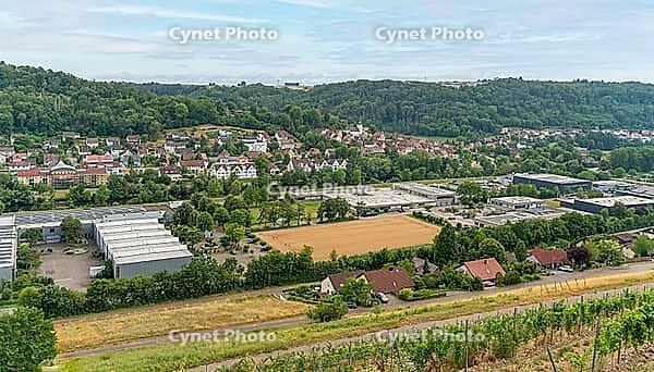 High angle impression of Forchtenberg, a town in Southern Germany at summer time [IBR125411125]