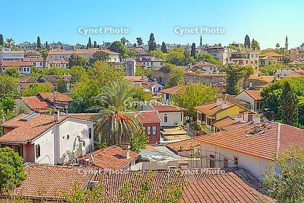 Antalya, Turkey, October 15, 2025. the old center of Antalya, the port of Kaleici in Antalya. Roofs of houses, old bricks. Touristic historic place in Antalya, Turkey. Tourism to European historic sites [IBR125411147]