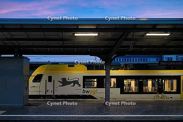 DB, Deutsche Bahn, Zug, Regional-Express, RE, bwegt logo, with bicycle compartment, stands at Bad Cannstatt train station, Stuttgart, Baden-Württemberg, Germany [IBR113394896]