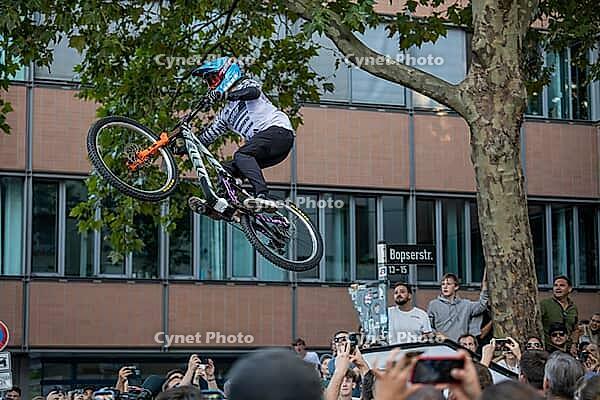 05 September 2026, A mountain biker jumps over spectators during the Red Bull Cerro Abajo event in Stuttgart, Germany [IBR113394904]