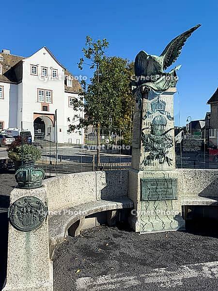Column of original historic war memorial Memorial to Unification Wars with eagle and relief of Emperor Wilhelm I and memorial plaque with inscription To the unforgettable hero emperor Wilhelm I and the sons who fell for the fatherland the grateful county  [IBR125414282]