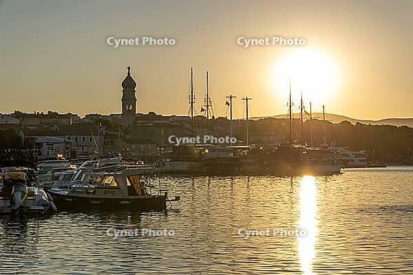 Sunrise over the port of Krk, old town of Krk, island of Krk, Croatia [IBR125415373]
