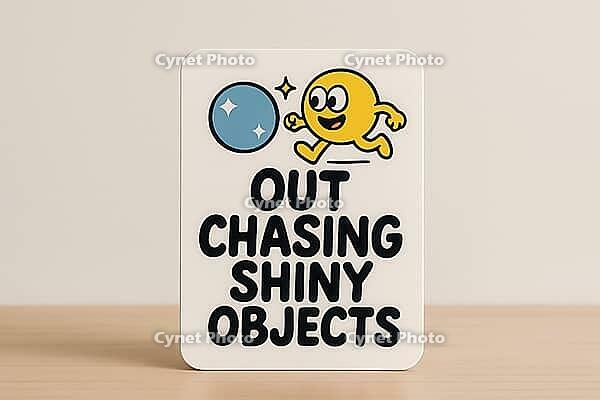 Cartoon character running after a shiny object, representing the concept of distraction by anything that grabs attention, ideal for playful and positive projects, AI generated [IBR125421184]