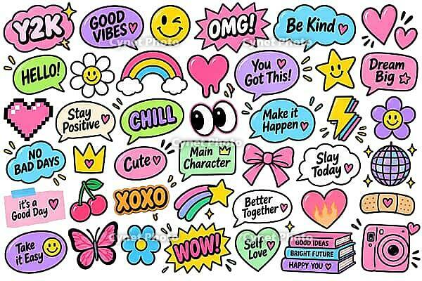Scrapbook speech bubble elements set, AI generated [IBR125421193]