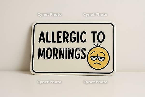 Funny sign expressing allergy to mornings with a grumpy emoji, perfect for representing morning mood, AI generated [IBR125421241]
