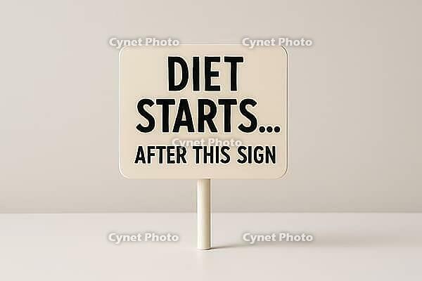 Procrastination and starting healthy lifestyle concept, funny sign suggesting that diet will start after the sign, AI generated [IBR125421251]