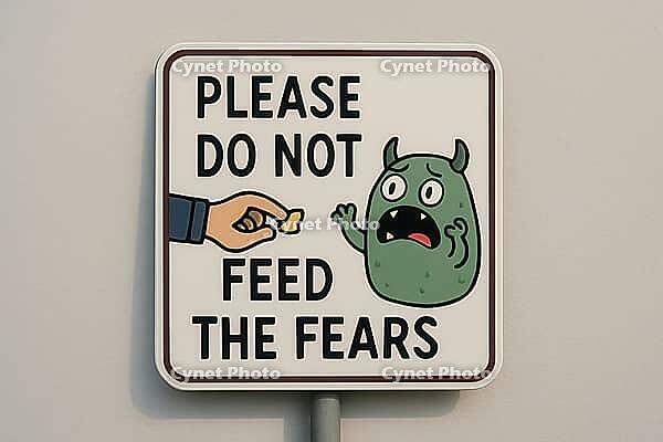 Sign featuring a hand offering food to a scared monster, symbolizing the concept of not feeding fears and promoting courage, AI generated [IBR125421260]