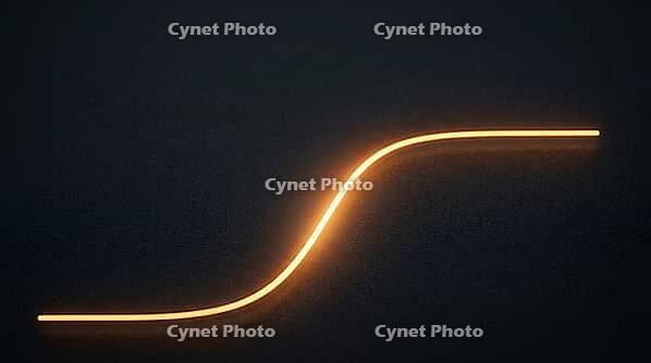 Abstract glowing amber S-curve rising from baseline to plateau, representing epoxy cure evolution kinetics, dark background, polymer science data visualization concept, AI generated [IBR125421280]