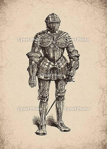 Engraved Renaissance Suit of Armour and Helmet Historical Engraving, Digitally Remastered and Enhanced [IBR125421621]