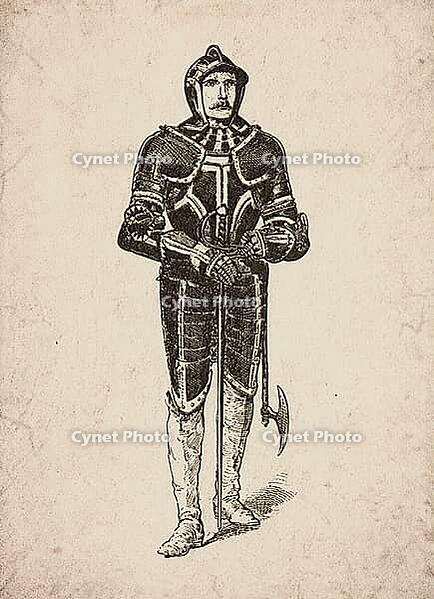 Engraved Renaissance Knight with Poleaxe Historical Engraving, Digitally Remastered and Enhanced [IBR125421622]