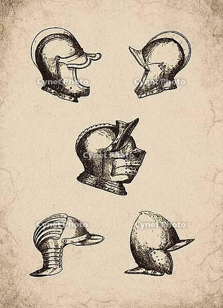 Engraved Renaissance Historic Helmets and Visors Historical Engraving, Digitally Remastered and Enhanced [IBR125421623]