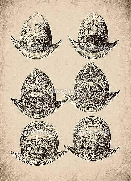 Engraved Renaissance Ornate Morion Helmets Historical Engraving, Digitally Remastered and Enhanced [IBR125421626]