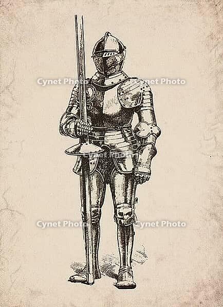 Renaissance Full Suit of Armour with Lance Historical Engraving, Digitally Remastered and Enhanced [IBR125421630]