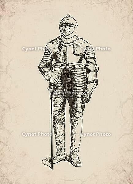 Renaissance Full Suit of Armour and Sallet Helmet Historical Engraving, Digitally Remastered and Enhanced [IBR125421634]
