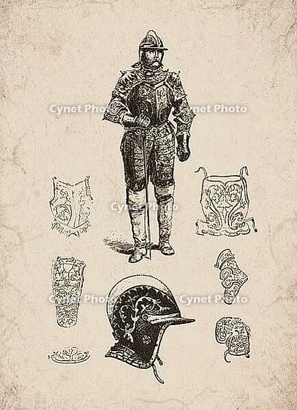 Engraved Renaissance Suit of Armour and Ornaments Historical Engraving, Digitally Remastered and Enhanced [IBR125421641]