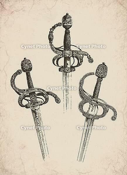 Engraved Historic Ornate Rapiers Historical Engraving, Digitally Remastered and Enhanced [IBR125421647]