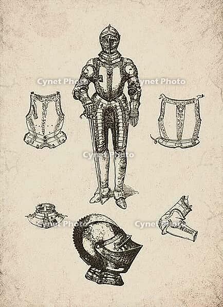 Engraved Renaissance Suit of Armour with Ornaments Historical Engraving, Digitally Remastered and Enhanced [IBR125421648]