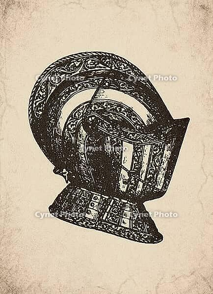 Renaissance Banded Etched Knight Helmet Armor Military History Illustration, Digitally Remastered and Enhanced [IBR125421650]
