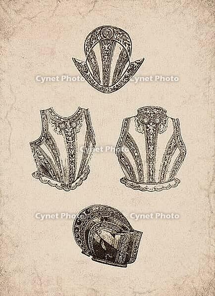 Engraved Renaissance Armour Elements and Helmet Historical Engraving, Digitally Remastered and Enhanced [IBR125421652]