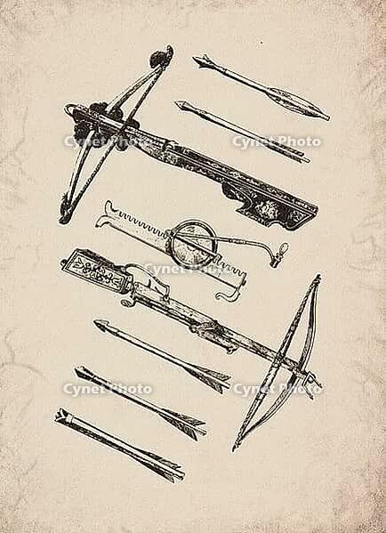 Engraved Historic Ornate Crossbows, Bolts, and Spanners Historical Engraving, Digitally Remastered and Enhanced [IBR125421656]