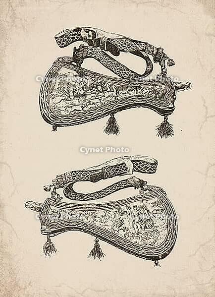 Engraved Historic Ornate Powder Flasks with Carrying Straps Historical Engraving, Digitally Remastered and Enhanced [IBR125421660]