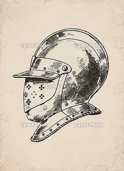 Renaissance Burgonet with Buffe Knight Helmet Armor Military History Illustration, Digitally Remastered and Enhanced [IBR125421661]