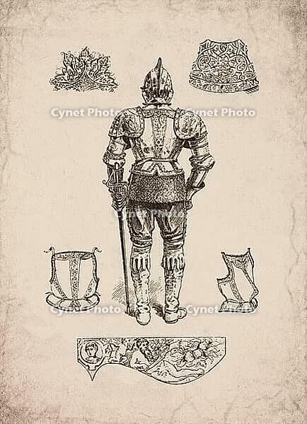 Engraved Renaissance Full Suit of Armour Rear View Historical Engraving, Digitally Remastered and Enhanced [IBR125421665]