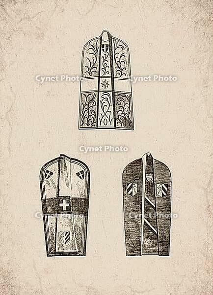 Engraved Medieval Shields and Heraldic Defensive Elements Historical Engraving, Digitally Remastered and Enhanced [IBR125421666]