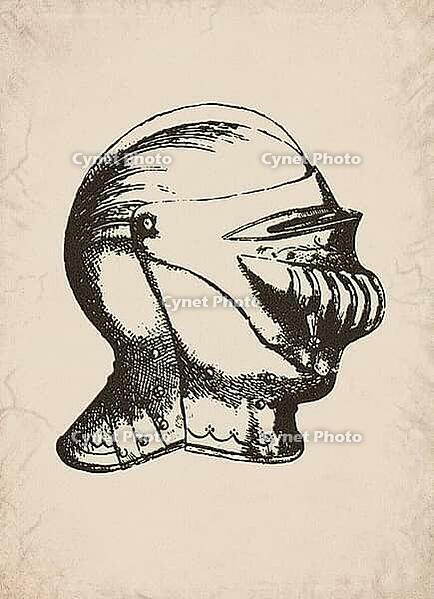 Renaissance Knight Close Helm Armor Military History Illustration, Digitally Remastered and Enhanced [IBR125421673]