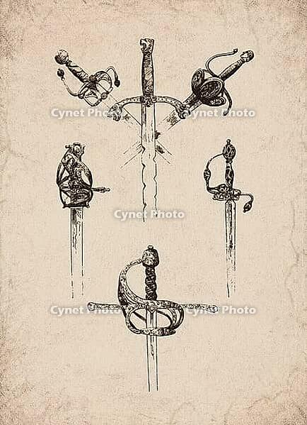 Engraved Historic Ornate Swords and Rapiers Historical Engraving, Digitally Remastered and Enhanced [IBR125421696]