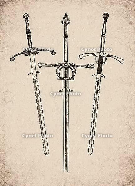 Engraved Historic Flamberge and Longswords Historical Engraving, Digitally Remastered and Enhanced [IBR125421697]