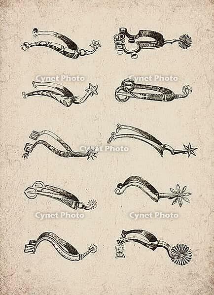 Engraved Historic Ornate Cavalry Spurs and Equestrian Equipment Historical Engraving, Digitally Remastered and Enhanced [IBR125421698]