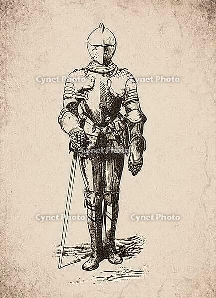Renaissance Full Suit of Armour with Sword Historical Engraving, Digitally Remastered and Enhanced [IBR125421699]