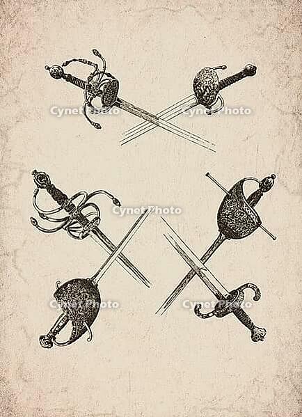 Engraved Historic Ornate Cup-Hilt Rapiers and Swords Historical Engraving, Digitally Remastered and Enhanced [IBR125421701]