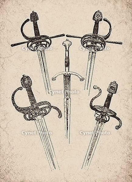 Engraved Historic Ornate Rapiers and Swords Historical Engraving, Digitally Remastered and Enhanced [IBR125421704]