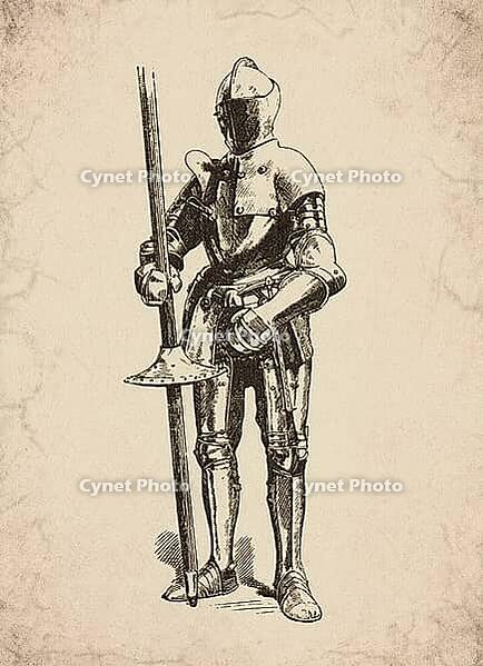 Renaissance Full Suit of Armour with Lance Historical Engraving, Digitally Remastered and Enhanced [IBR125421711]