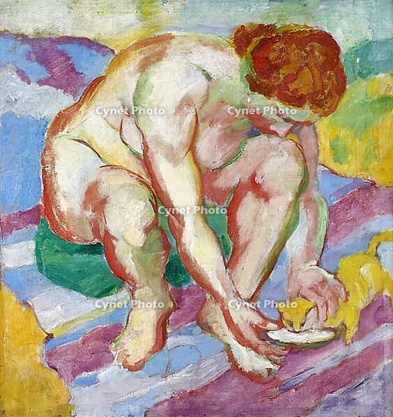 *Nude with a Cat*, 1910, a work of art by Franz Moritz Wilhelm Marc (born 8 February 1880 in Munich, died 4 March 1916 in Braquis near Verdun, France), a German painter, draughtsman and printmaker. He is regarded as one of the most important painters of G [IBR125424517]