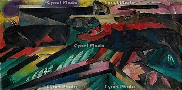 The Wolves, Balkan War, The Wolves, Balkan War, 1913, artwork by Franz Moritz Wilhelm Marc (born 8 February 1880 in Munich, died 4 March 1916 in Braquis near Verdun, France), German painter, draughtsman and graphic artist. He is regarded as one of the mos [IBR125424519]