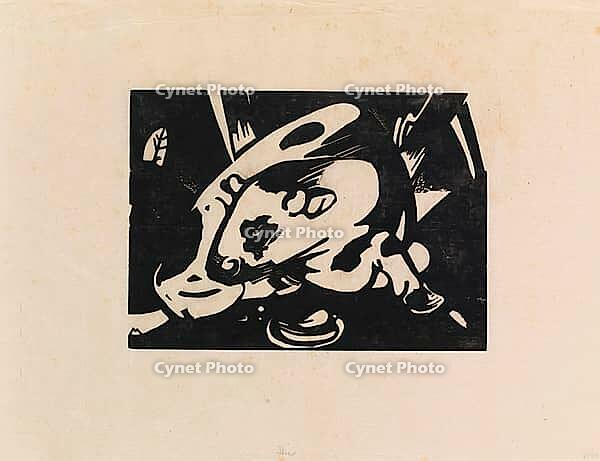 Bull 1912, artwork by Franz Moritz Wilhelm Marc (born 8 February 1880 in Munich, died 4 March 1916 in Braquis near Verdun, France), German painter, draughtsman and printmaker. He is regarded as one of the most significant painters of Expressionism in Germ [IBR125424566]